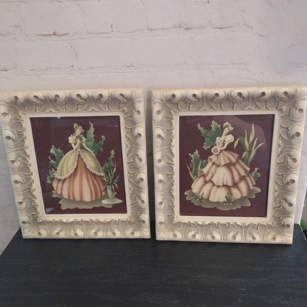 VTG Pair of 1950’s Ornate Framed Turner Prints Southern Belle Women 9 X 10"